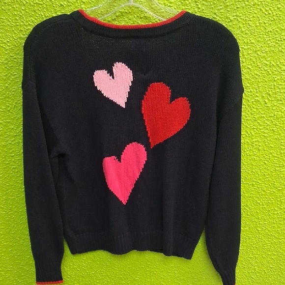 Talbots Black Cardigan with Red and Pink Heart Accents - Picture 3 of 3